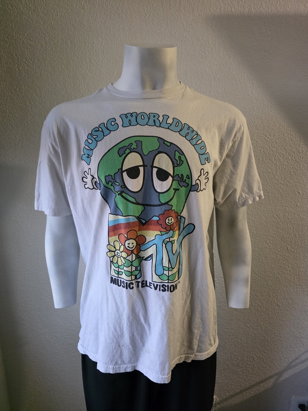MTV White Tee with Blue & Green Globe Graphic